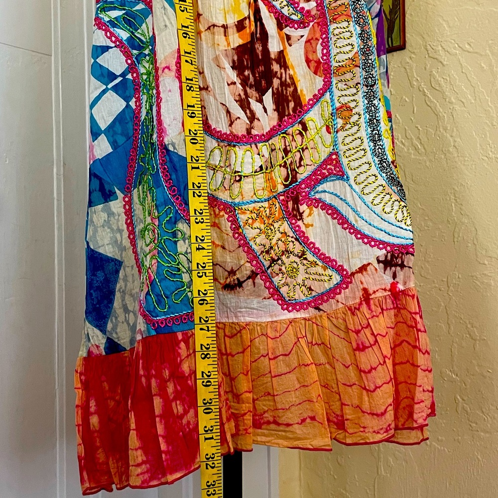 NWT Chaudry Boho TieDyed Embroidered‎ SunFun Dress w/Ruffle Hem Size S oversized - Picture 8 of 8